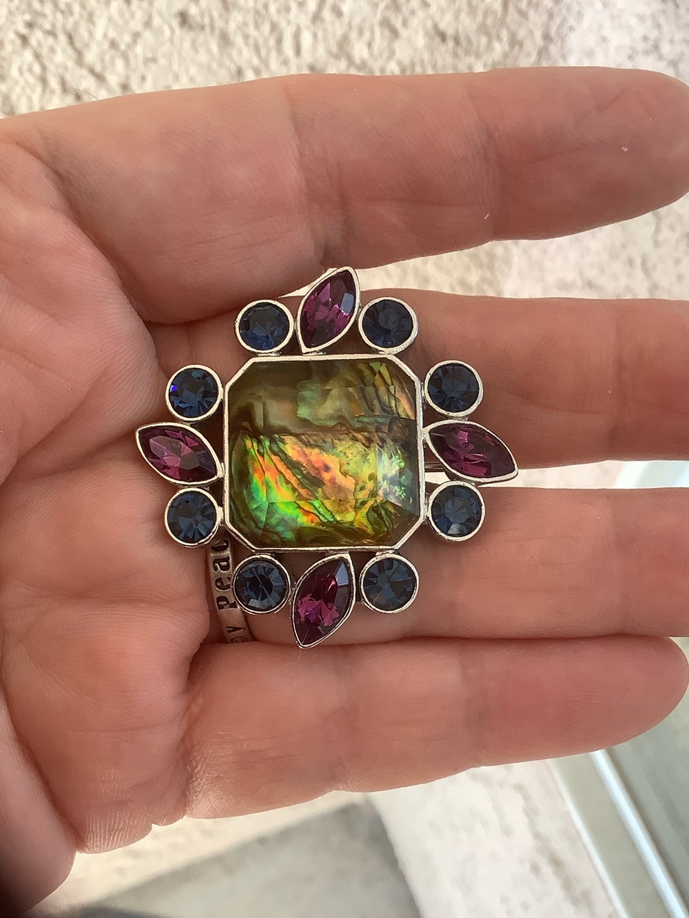 Lia Sophia Silver-Tone Multistone Statement Brooch with Iridescent Center